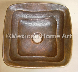Copper Vanity Vessel Sink Square Design 15x15x4 somber patina top view