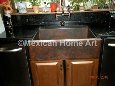 Copper kitchen single well sink for JC Somber patina undermount installation front view