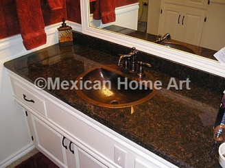 Custom Copper Bathroom "D" shaped sink for DA of Texas installed somber patina