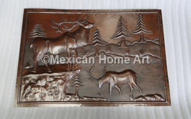 Custom Copper Panel with Custom Elk Mountain Scene motif for JS Somber Patina