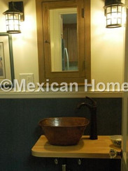 Custom Copper bathroom Sink for BF installed somber patina