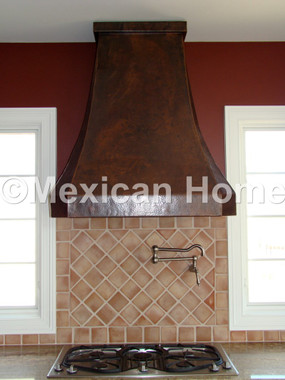 Custom Copper Range Hood somber patina wall mount installed