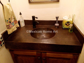 Custom Copper Counter and Integrated Sink with Motif for DR