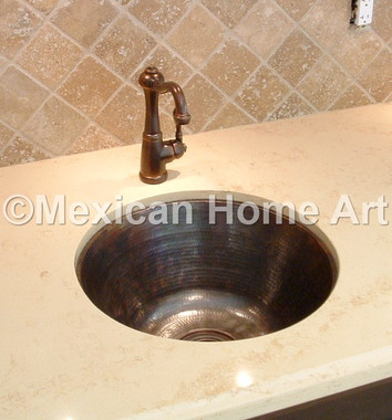 Showroom vanity copper sink for DB under mount close up