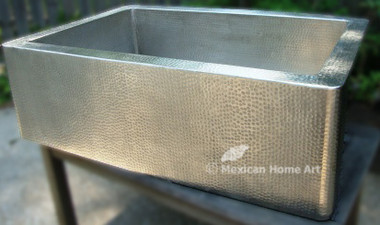 33X22X10 Nickel Plated Copper Single Well Farmhouse Sink front view 3.5 inch drain hole