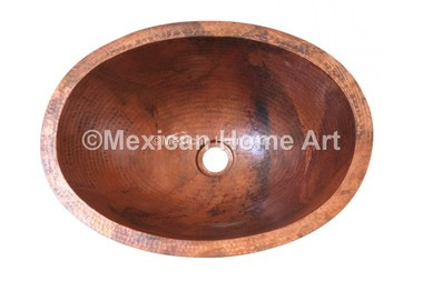 Copper Vanity Bath Sink Oval 19x14x6 Old Natural Patina top view