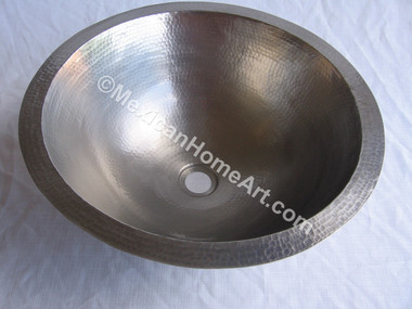 Copper Vanity Bath Sink Round 15x6 Nickeled and protective coated front view 1.5 inch drain hole