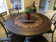Custom Copper Dining Table "Celaya" 54x2 with Motif for GH, Six Matching "Celaya" Dining Chairs Somber Patina with Antique Patina Motif seats 6 and a lazy susan