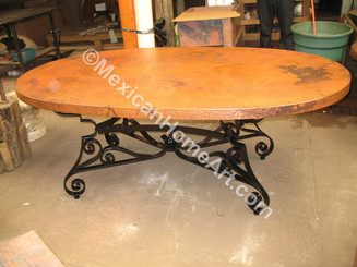 Custom Copper Table Oval 84x48 with Custom Hand Forged Iron Base for JC Old Natural patina