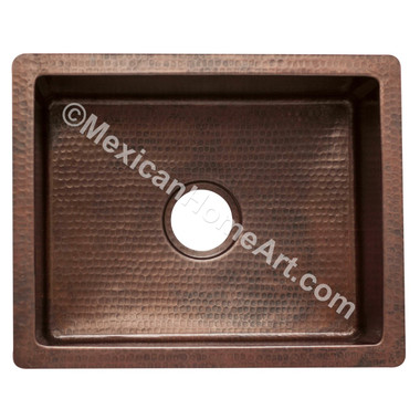 Custom Copper Drop In Sink 20.5x16.5x8 Top view Somber patina