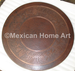 Copper Table Top with "Grape" Design Motif hammered into Copper Top