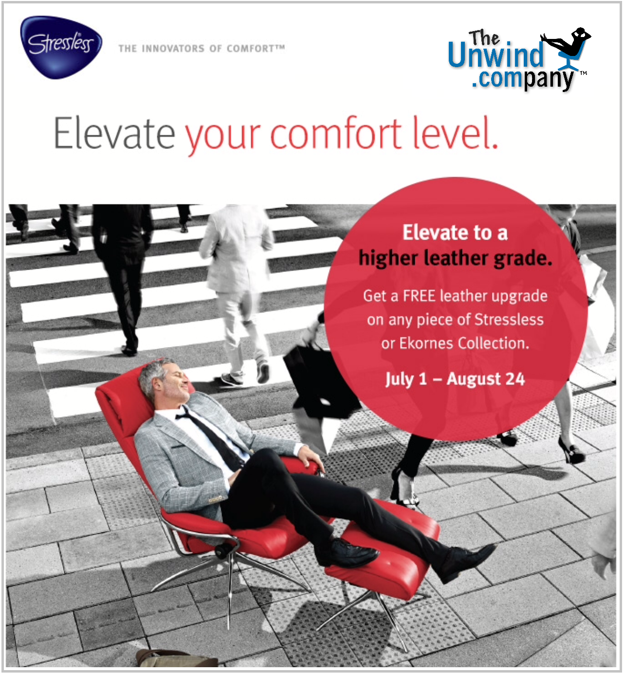 stress less with a free leather upgrade on all ekornes furniture
