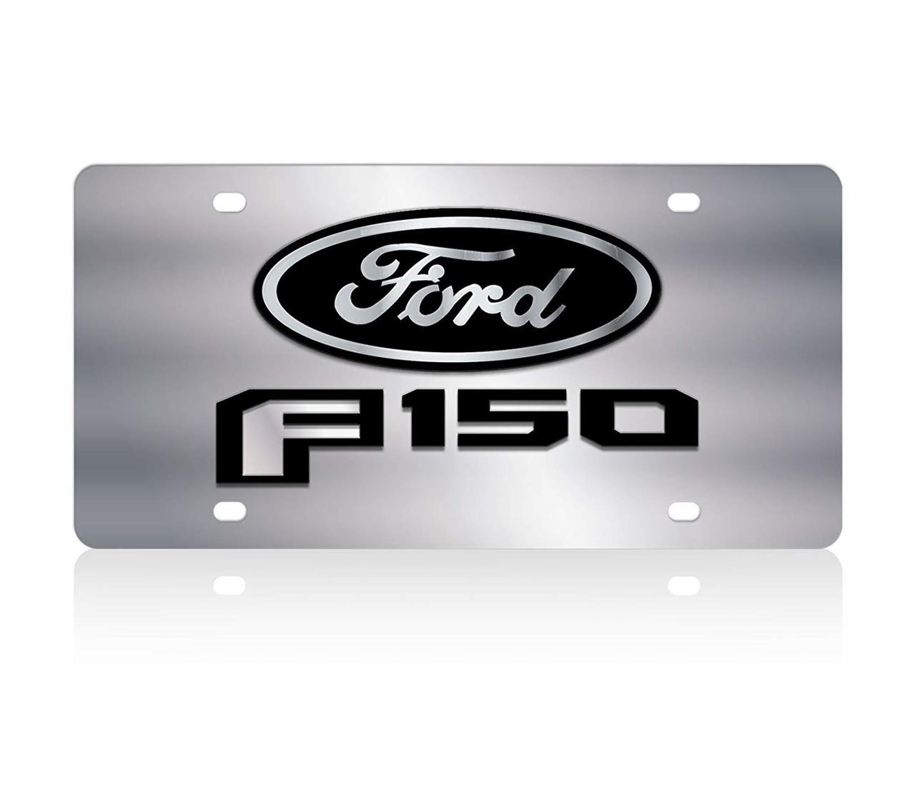 Ford F150 Black Oval Stainless Steel License Plate Auto Gear Direct