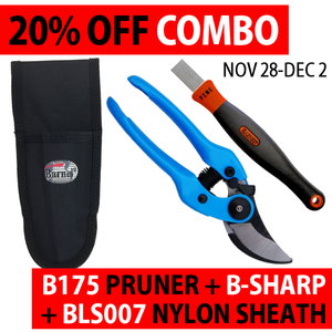 B175+B-SHARP+BLS007 Combo: 7" Bypass Pruner, Sharpener, and Sheath