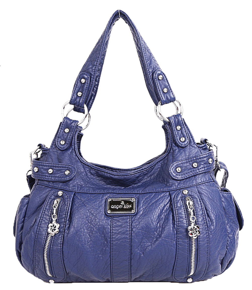 Rosaire « Margot » Women's Shoulder Handbag Genuine Suede & Smooth Calfskin  Leather Blue 76110