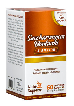 Nutri Supreme - Saccharomyces Boulardii - Probiotic 5 Billion Live & Active CFUs - 60 Capsules - Front - DoctorVicks.com
