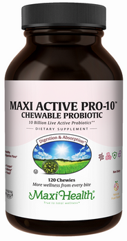Maxi Health - Maxi Active Pro-10 - 10 Billion Live Cells - Natural Bubble Gum Flavor - 60/120 Chewies - DoctorVicks.com