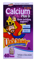 Uncle Moishy Vitamins - Calcium 300 mg Plus Vitamin D3 400 IU - White Chocolate Flavor - 40 Chocolate Bears - © DoctorVicks.com