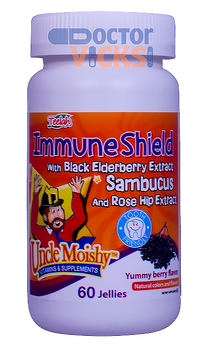 Uncle Moishy Vitamins - Immune Shield With Sambucus - Berry Flavor - 60 Jellies - New Bottle - © DoctorVicks.com