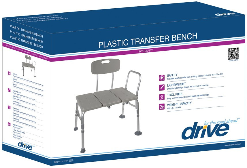 Bath Transfer Seat Adjustable Backrest Plastic Shower Chair