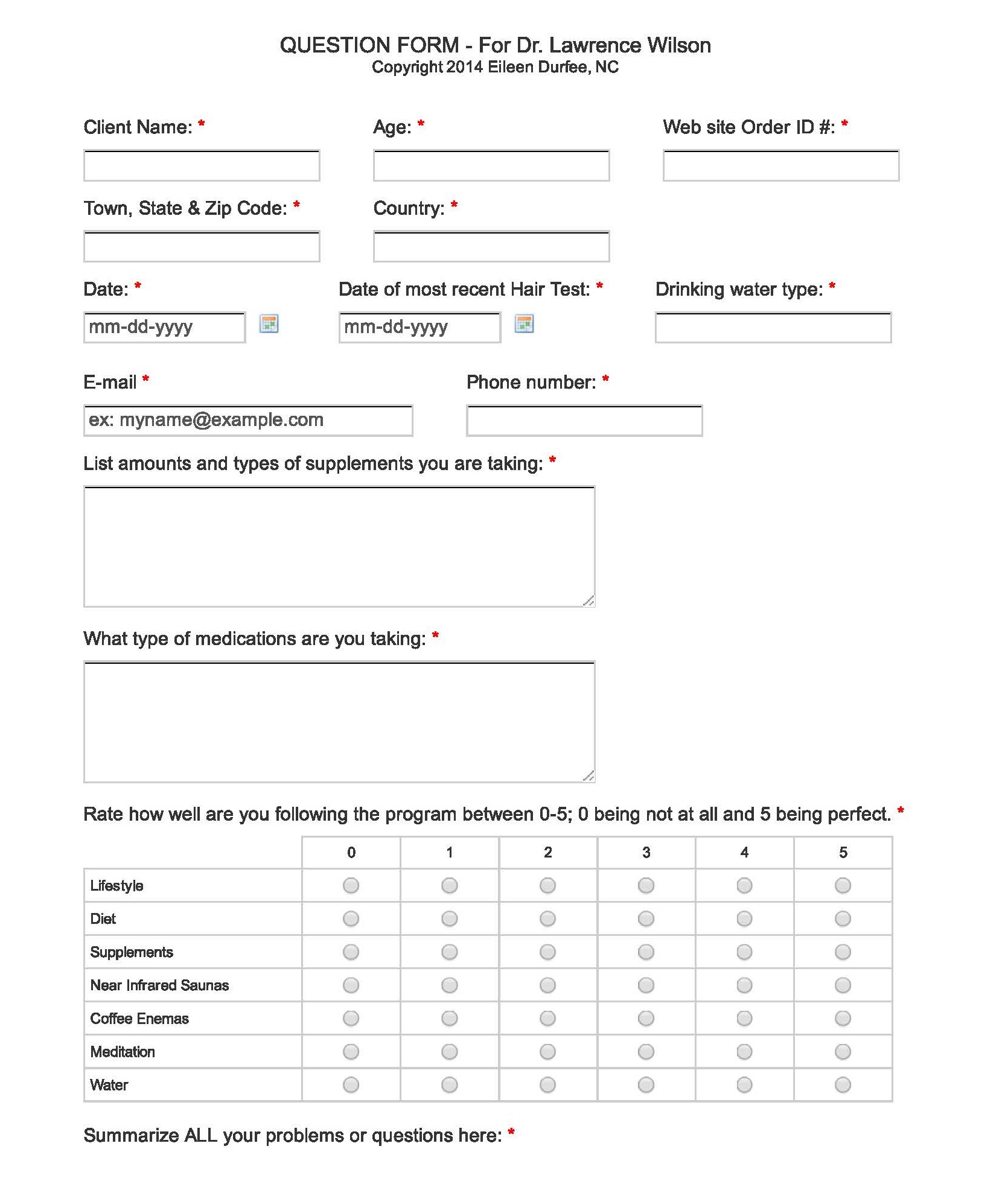 Question Form For Dr Wilson