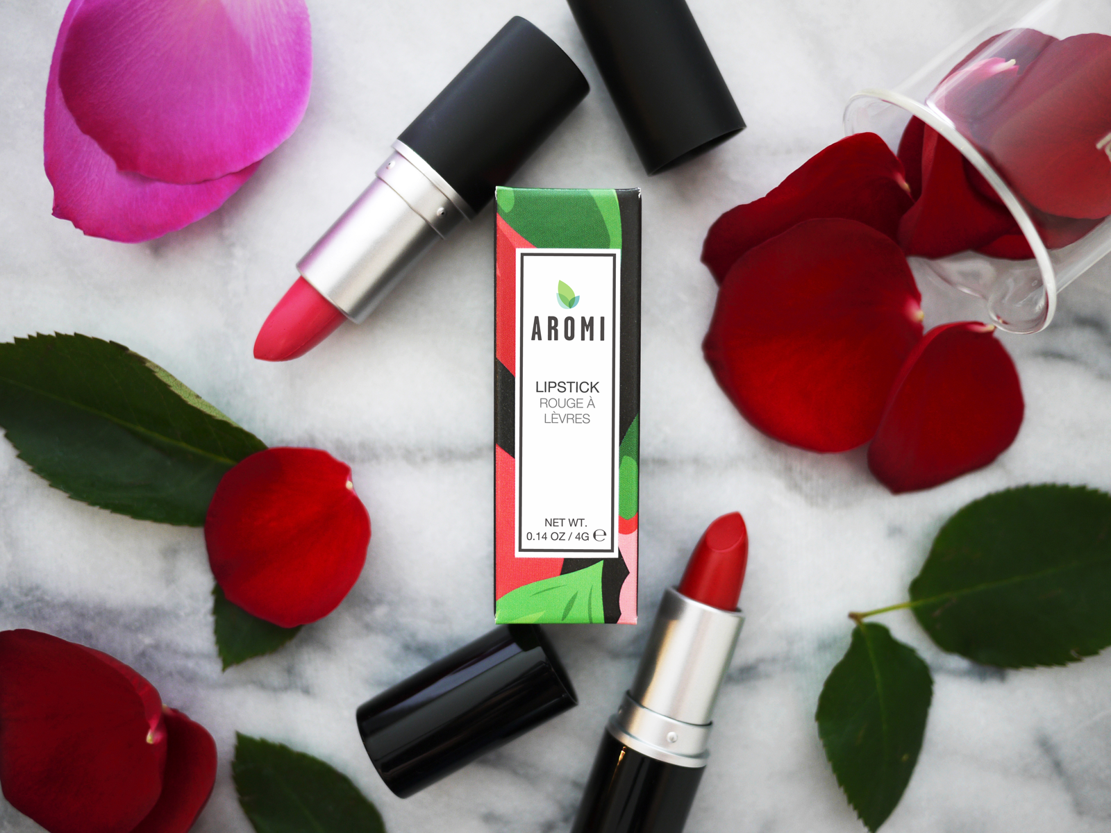 Aromi Handmade Lipstick - Jacqueminot Lipstick is featured in the photos. All Aromi lipsticks are handcrafted in small batches, vegan and cruelty-free, and are made with only the finest raw materials.