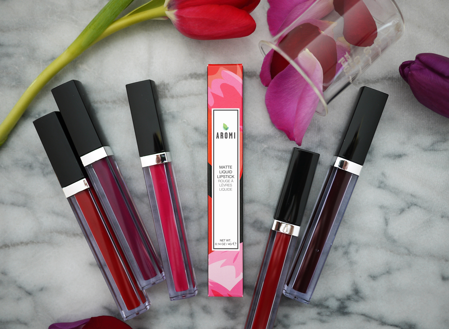 Aromi Liquid Lipsticks go on like a gloss and dry to a matte finish in about one minute. As always, Aromi liquid lipsticks are handmade, vegan, cruelty-free, and gluten free.