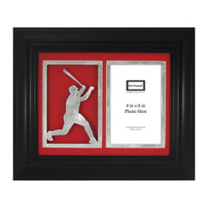 Baseball Batter Laser Cut Photo Frame with Mat Board for 4” x 6” Photograph Red