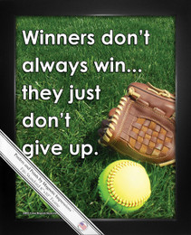 Framed Softball Inspirational Winners Don’t Give Up 8x10 Sport Poster Print