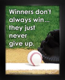 Framed Baseball Inspirational Winners Never Give Up Poster Print