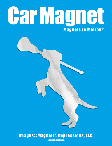 Lacrosse Dog with Lax Stick Car Magnet in Chrome