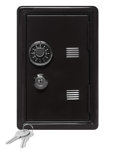 Kid's Coin Bank Safe - Single Digit Combination Lock and Key - 7” High Black