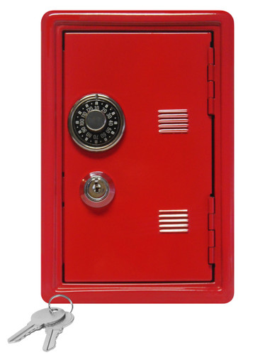 Kid's Coin Bank Safe - Single Digit Combination Lock and Key - 7” High Red