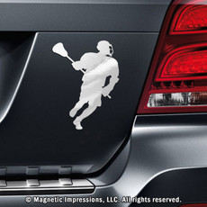 Lacrosse Male Player Car Magnet in Chrome