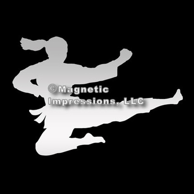 Martial Artist Jumping Female Car Magnet in Chrome