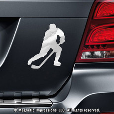 Ice Hockey Player Male Car Magnet Pose 3 in Chrome