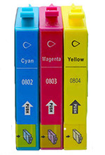 Epson T0802 T0803 T0804 cyan magenta & yellow printer ink cartidges