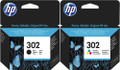 Original HP 302 ink cartridges black & tri colour. F6U66AE & F6U65AE combo pack 