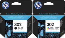Original HP 302 ink cartridges black & tri colour. F6U66AE & F6U65AE combo pack 