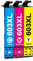 Compatible Epson 603XL cyan, magenta & yellow printer ink cartridges for Epson printers. Non OEM