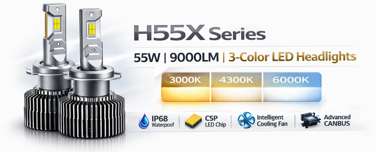 H55X Series H7 LED headlight bulbs 55W 3 colour Bluetooth control