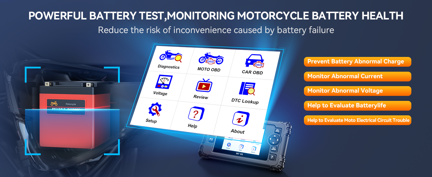iCarsoft MT V6 Harley-Davidson motorcycle battery voltage monitoring