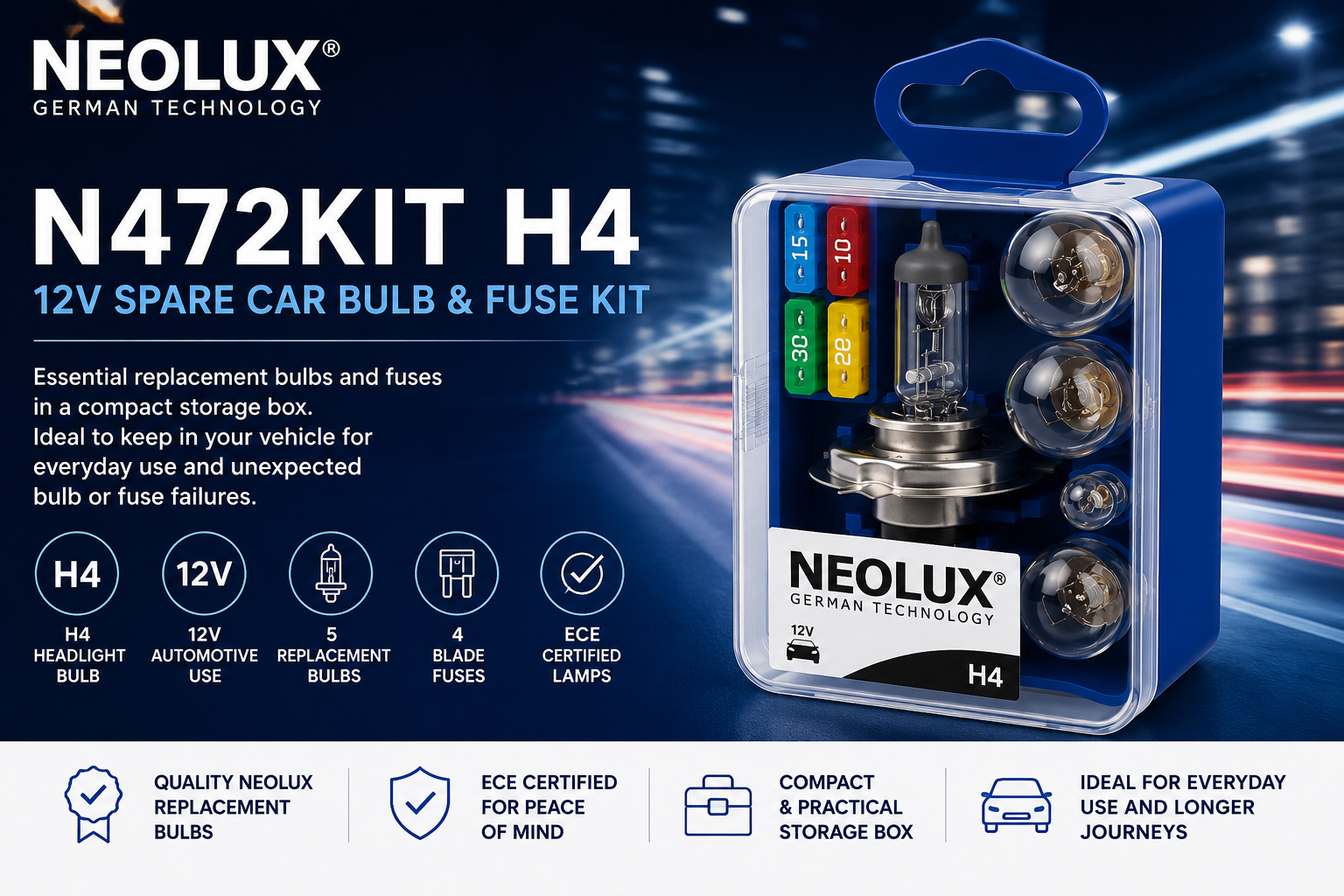 NEOLUX N472KIT H4 12V spare car bulb and fuse kit