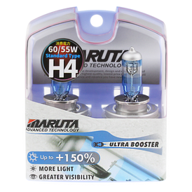 MARUTA Ultra Booster +150% H4 60/55W 12v 4100K Xenon Gas Filled Upgrade Bulbs (E4)