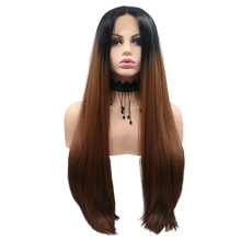 KATIE - Lace Front Long Straight Ombre Brown Wig - by Queenie Wigs