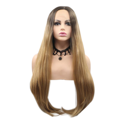 KENDALL- Lace Front Long Straight Layers Ombre Blonde Wig - by Queenie Wigs