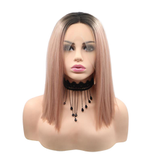 HARLOW - Lace Front Ombre Peach Blunt Bob Wig - by Queenie Wigs
