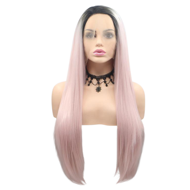 AIDEN - Lace Front Long Straight Ombre Pink Wig - by Queenie Wigs