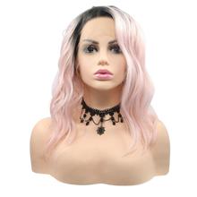 LEXI - Lace Front Wavy Ombre Pink Bob Wig - by Queenie Wigs
