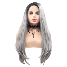 NICOLETTE - Lace Front Heat Resistant Grey Ombre Straight Wig - by Queenie Wigs